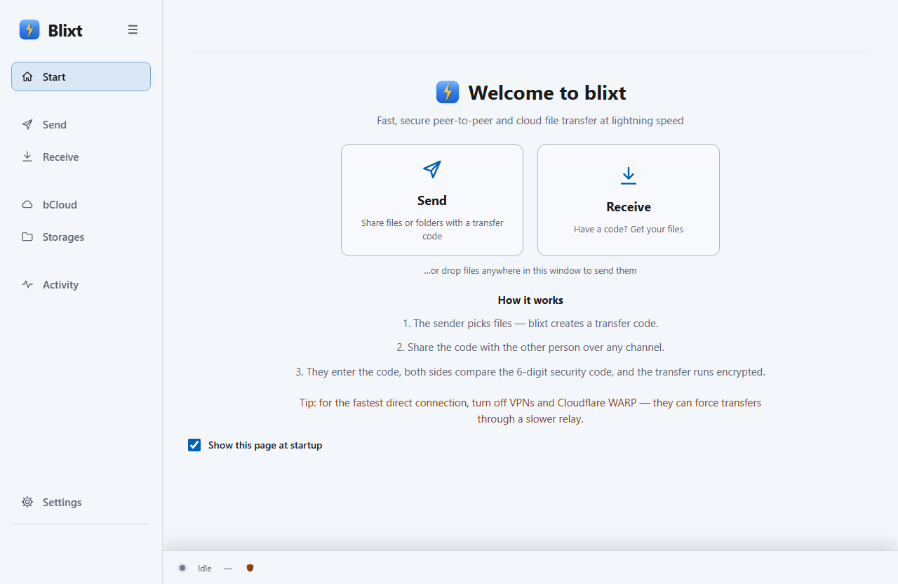 Blixt local web UI with the Send and Receive actions
